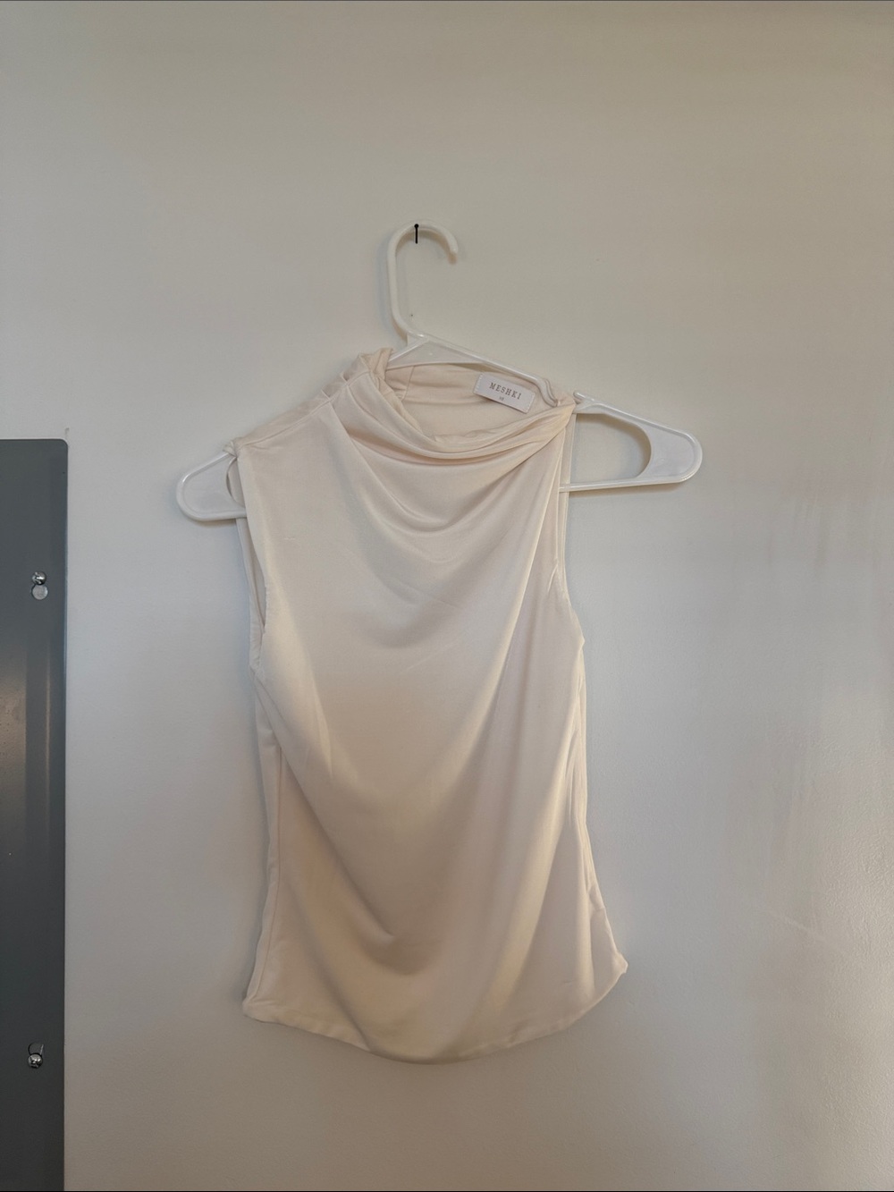 Meshki Cream Drape Neck Sleeveless Top